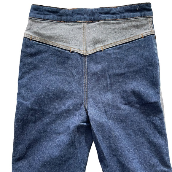 We The Free Blue patchwork Panels HI RISE Boho FLARE Stretch JEANS 28 - Picture 4 of 7